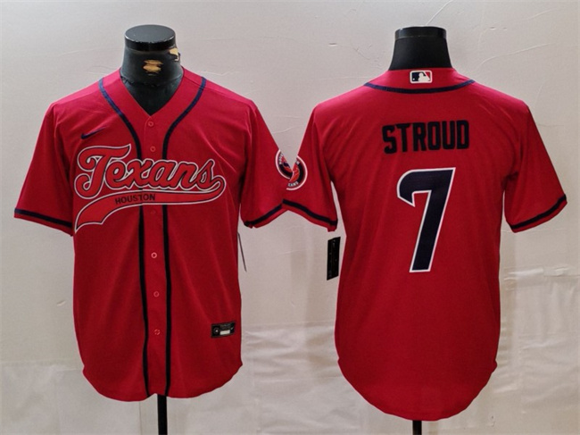 Men's Houston Texans #7 C.J. Stroud Red With Patch Cool Base Stitched Baseball Jersey